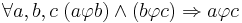\forall a, b, c \; (a \varphi b) \wedge (b \varphi c) \Rightarrow a \varphi c