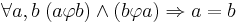 \forall a, b \; (a \varphi b) \wedge (b \varphi a) \Rightarrow a = b